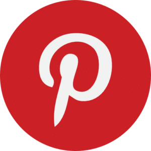 Red pinterest logo on a white background, featuring a stylized letter "p" resembling a pushpin.